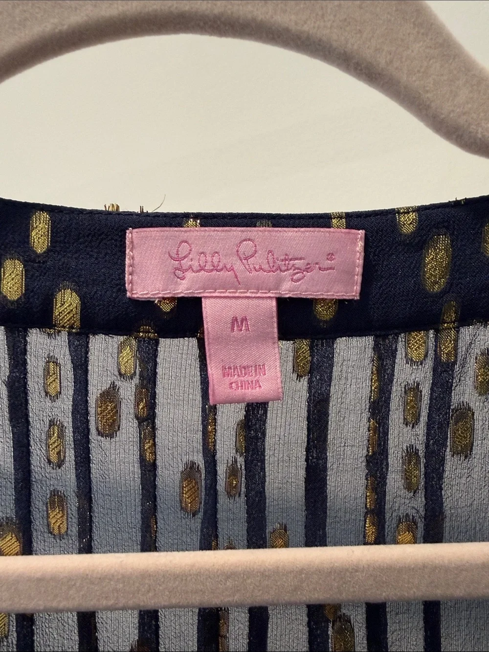Lilly Pulitzer True Navy Gold Bubble Clip Dot Jacquard Blouse Top